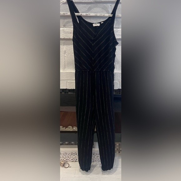 Fat Face Romper Jumpsuit women’s size 2 black and brown pinstripes side buttons - Picture 4 of 13
